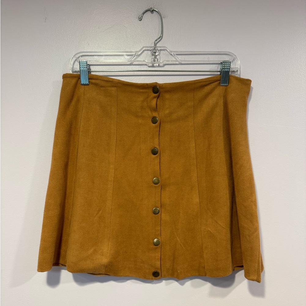 Altard State Brown Faux Suede Snap Front Mini Skirt Tan Medium
